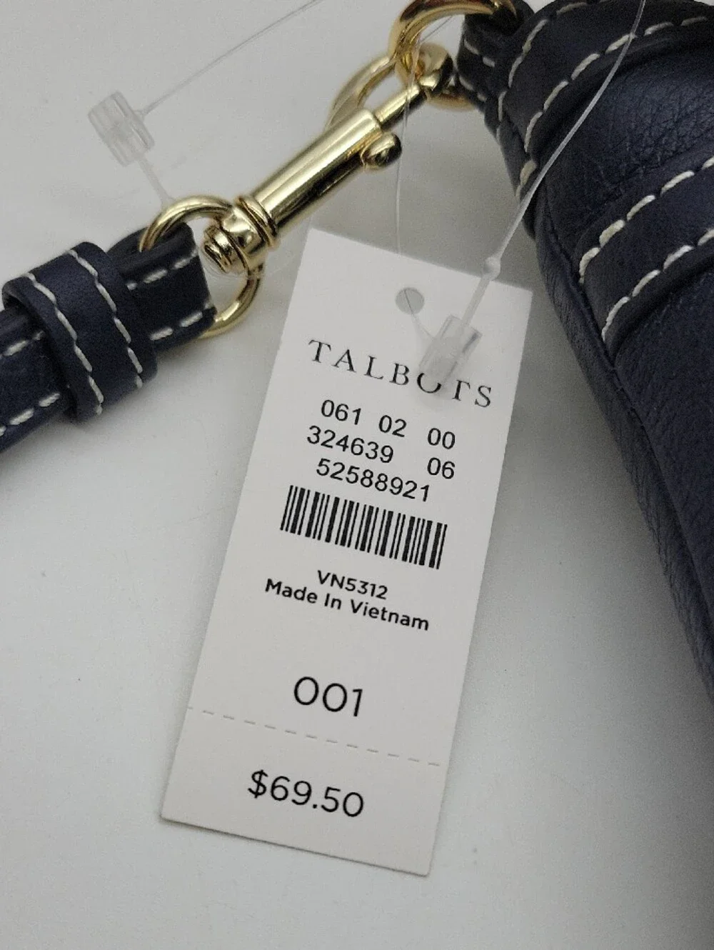 Talbots Navy Leather Wristlet with White Stitching and Gold Hardware